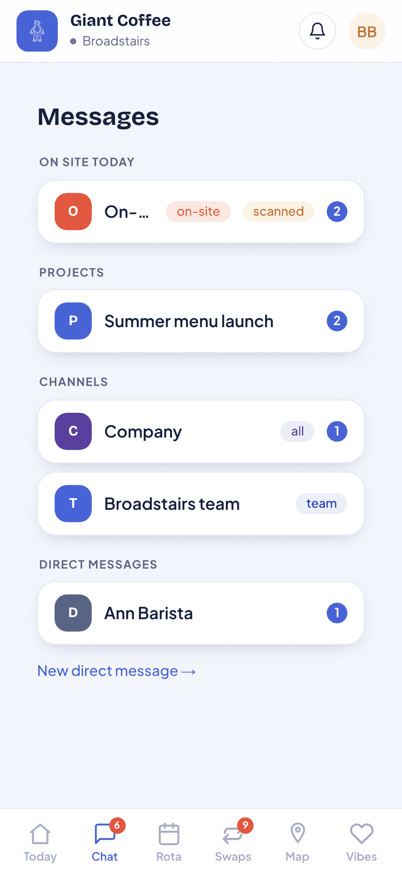 Team chat screen