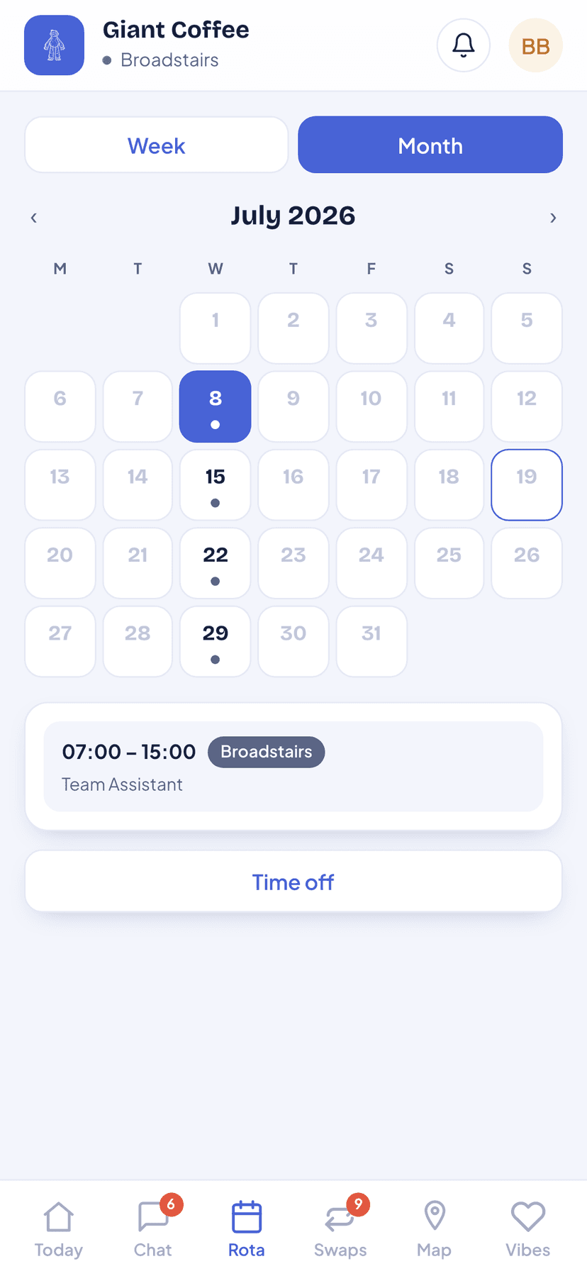 Rota & swaps screen