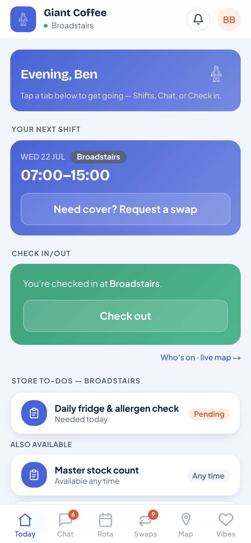 The Today screen